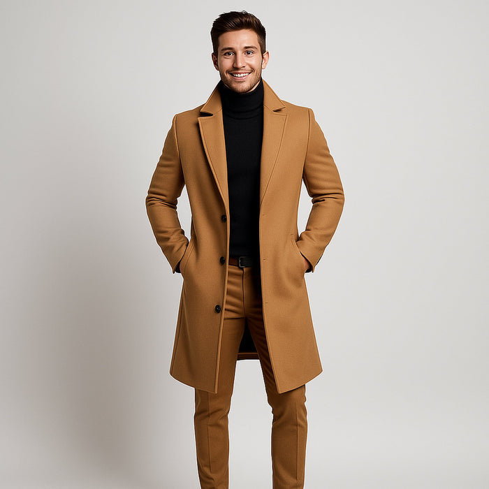 Manteau Long en Laine pour Homme – Élégance Classique & Coupe Ajustée
